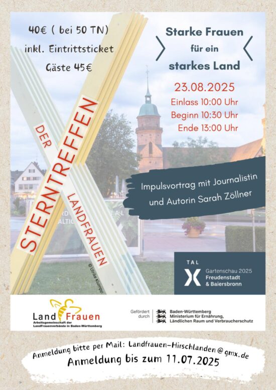 Einladung zur Veranstaltung „‚Sternentreffen der Landfrauen“ bei der Gartenschau Freudenstadt & Baiersbronn am 23.08.2025