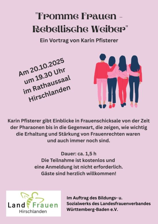 Vortrag: „Fromme Frauen – Rebellische Weiber“ mit Karin Pfisterer am 20. Oktober